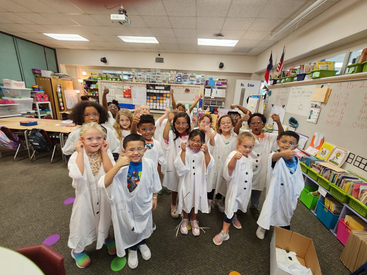 Mrs. Graham's class opened the science laboratory in science today. We wore our personal protective gear for our science experiment.