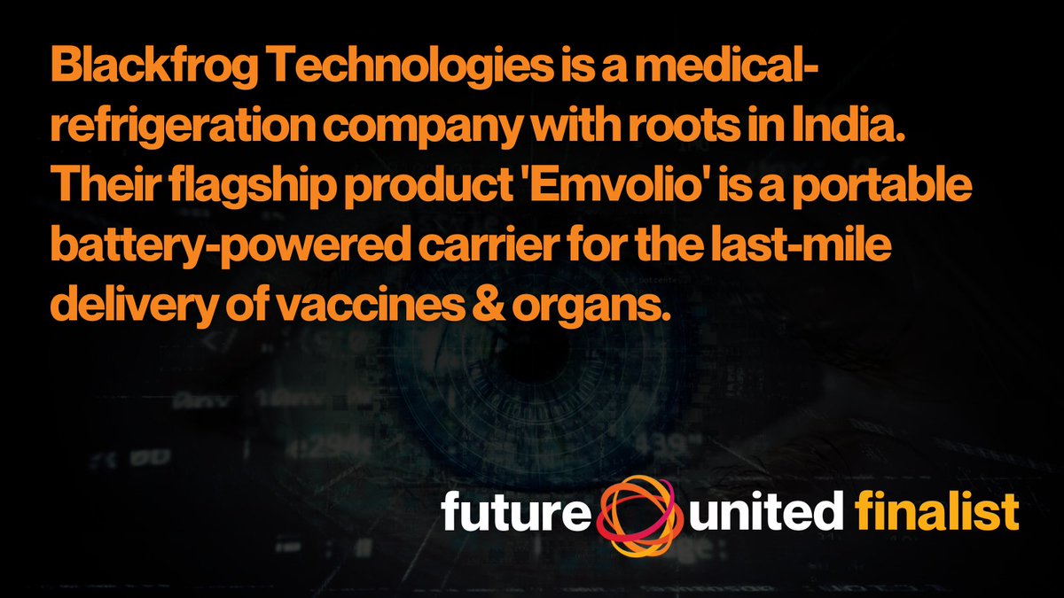 Our third #futureunited2023 provocateur finalist is @blackfroghealth. Their tech tackles the issue of delivering vaccines &amp; organs safely to the last mile by blanketing them in air with a temperature accuracy of 0.1oC. Find out more hubs.la/Q022rVV20