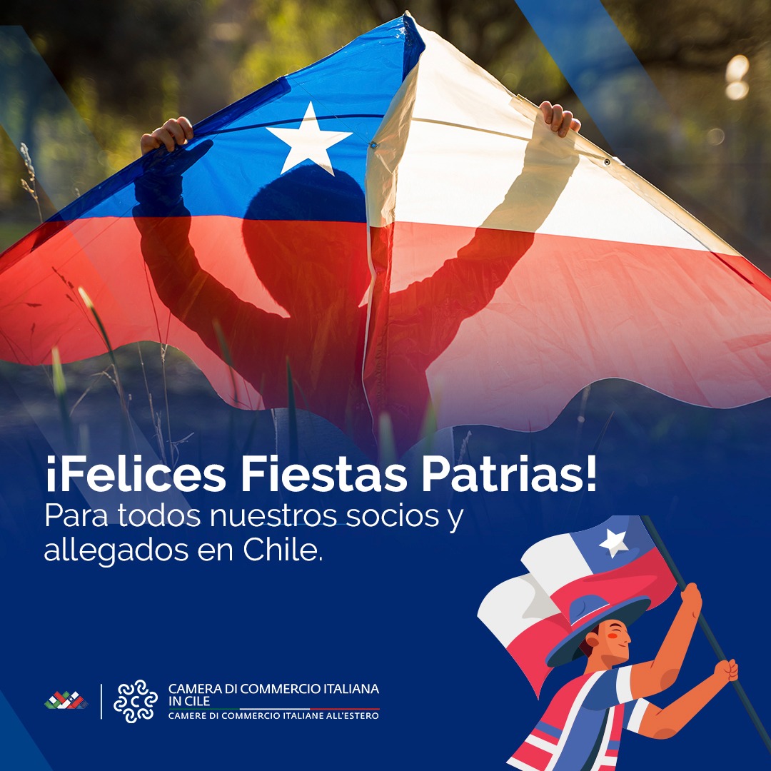 En nombre del directorio y de todo el equipo de la Cámara de Comercio Italiana en Chile, les deseamos unas Felices Fiestas y que la celebración de la Chilenidad, siga siendo un hito importante para todos los que viven y cuidan este hermoso país.

#CAMIT #FiestasPatrias #Italia