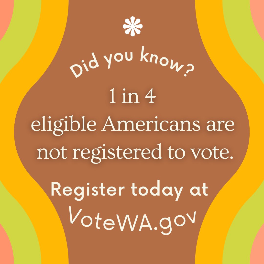 secstatewa's tweet photo. Did you know: A staggering 1 in 4 eligible Americans are not registered to vote? 💔 Let's change this statistic together. Make your voice count and register to vote! 📝🗣️ #VoteWashington #YourVoteMatters #VoteReady #RegisterToVote https://t.co/MTIE2fFRKf