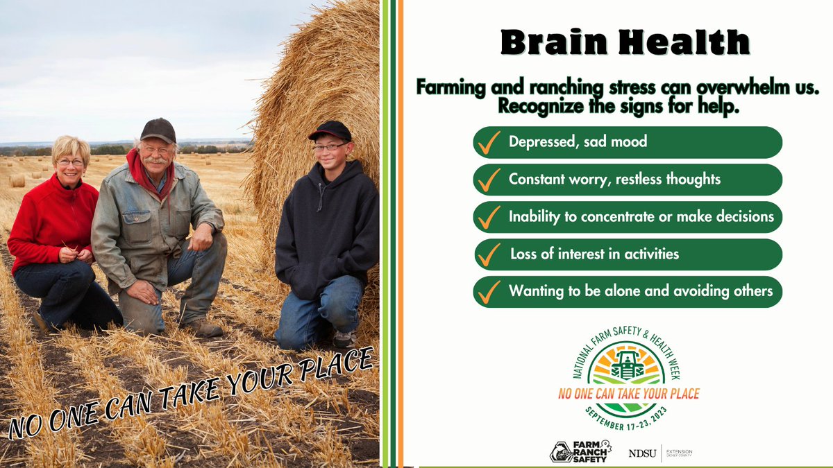 ndsuextdickey's tweet photo. How to cope with stress? 
Recognize the signs of symptoms of stress and how to handle the stress with NDSU Extension at https://t.co/UXtexivomX
#NFSHW23 #ndsuext #ndsufarmranchsafety #NoOneCanTakeYourPlace https://t.co/4WQa2KKZs8