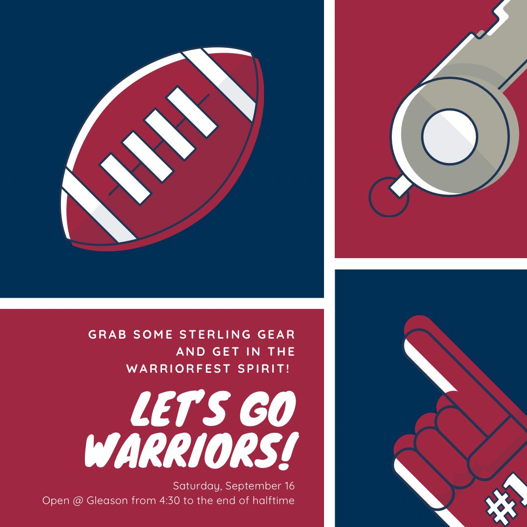It’s WarriorFest Eve! ❤️ Stop by the Warrior Wearhouse at our Gleason location tomorrow! 🏈 Starting @ 4:30! #SwordsUp! ⚔️