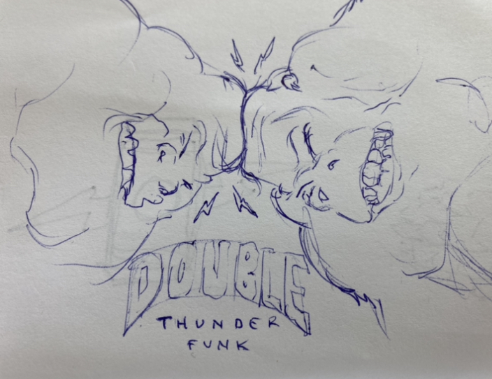 Double Thunder Funk. There was a time when Double IPA with ABVs this high seemed crazy. Mike, our co-founder and resident artist, imagined the ABV would hit you like two silverback gorillas smashing their heads together. Thus, our infamous gorillas. Check out the original sketch!
