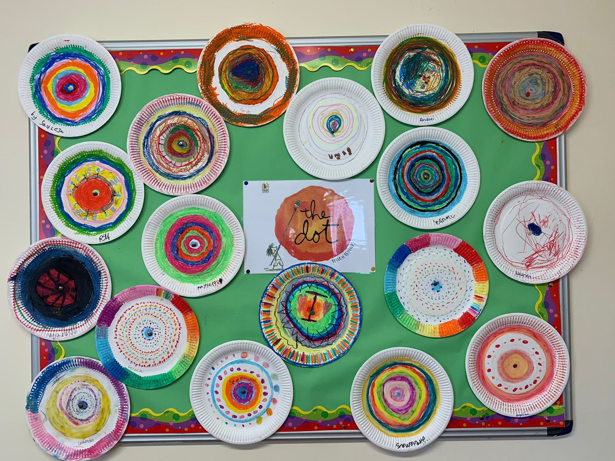 PresSrMullingar's tweet photo. Fantastic artwork can be seen dotted around the school today for international dot day. Many classes read ‘The Dot’ by Peter H Reynolds and interpreted it in their own unique ways. 📚 🟠 https://t.co/cXBtF1hR72