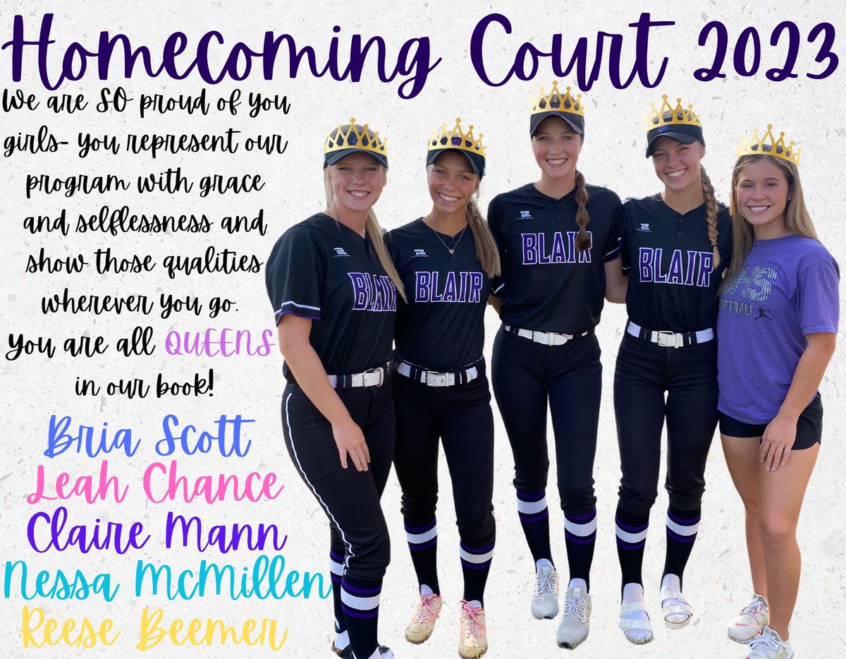 Congrats to our softball girls that have been voted onto Homecoming Court 2023🖤👑 Bria, Leah, Claire, Nessa, and Reese we are SO PROUD OF YOU💜 #homecomingcourt #softballrepresent