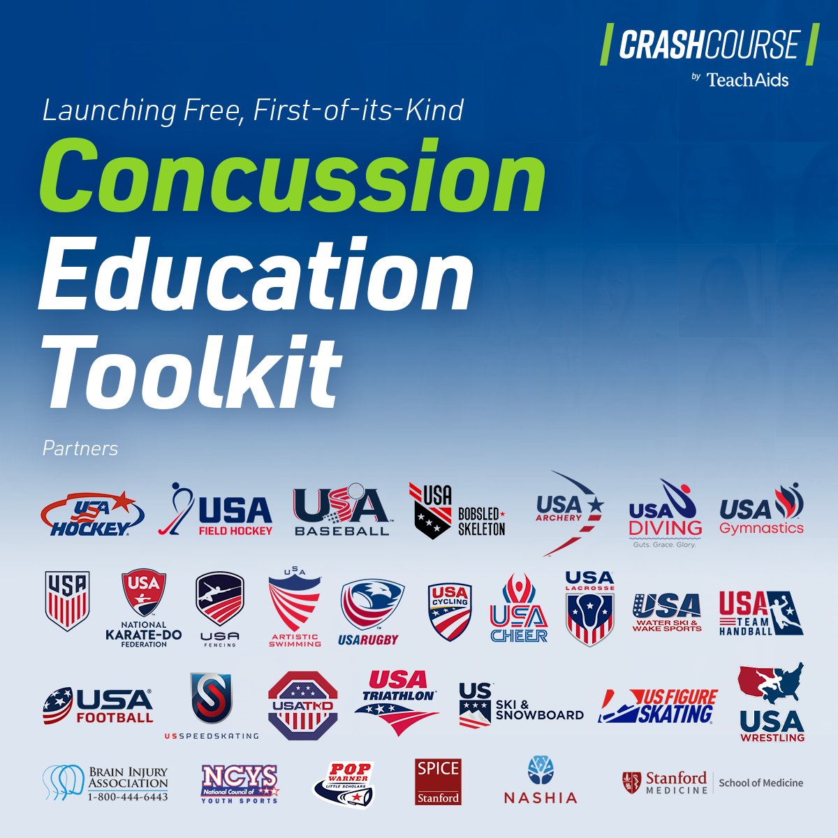 usacycling's tweet image. This #ConcussionAwarenessDay, we've team up with @TeachAids &amp;amp; 23 @TeamUSA’s NGBs to launch free, first-of-its-kind concussion education toolkits from #CrashCourse! Join us in reaching 100M youth, parents &amp;amp; coaches to prioritize safety. crashcourse.teachaids.org