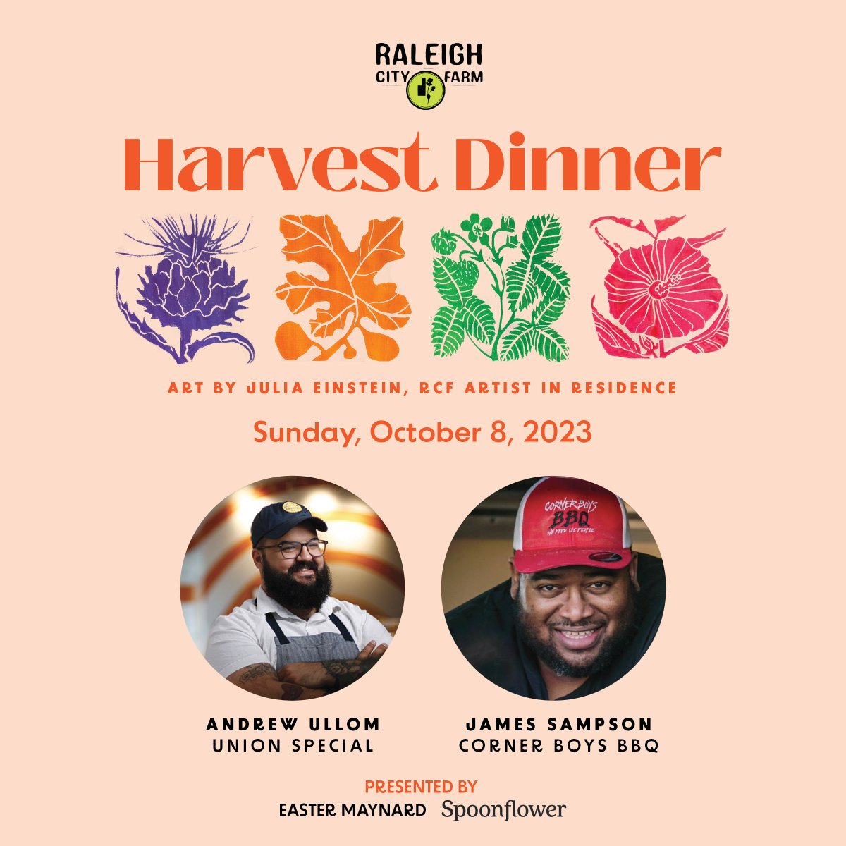 Raleigh City Farm (@raleighcityfarm) on Twitter photo Announcing our annual Harvest Dinner fundraiser on 10/8 featuring chefs <a href="/AndrewUllom/">Andrew Ullom</a> of <a href="/UnionSpecial/">SPECIAL UNION COMPANY</a> and James Sampson of <a href="/cornerboysbbq/">Corner Boys BBQ</a> ๐ฝ๏ธ
Easter Maynard and <a href="/Spoonflower/">Spoonflower</a> present this year's event with additional support from fab farm friends. A few tix are left! ๐๏ธ๐ Announcing our annual Harvest Dinner fundraiser on 10/8 featuring chefs <a href="/AndrewUllom/">Andrew Ullom</a> of <a href="/UnionSpecial/">SPECIAL UNION COMPANY</a> and James Sampson of <a href="/cornerboysbbq/">Corner Boys BBQ</a> ๐ฝ๏ธ
Easter Maynard and <a href="/Spoonflower/">Spoonflower</a> present this year's event with additional support from fab farm friends. A few tix are left! ๐๏ธ๐