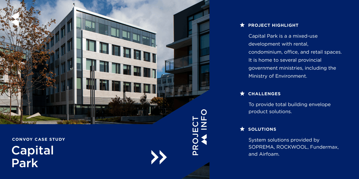 ConvoySupply's tweet photo. Capital Park, Vancouver Island is a a mixed-use development with rental, condominium, office, and retail spaces.
https://t.co/LMCrzQqWJM
#convoycasestudy #captialpark #soprema #rockwool #fundermax #airfoam #roofing #wallsystems #waterproofing #insulation #energyefficient #BC https://t.co/w1oKdkfEik