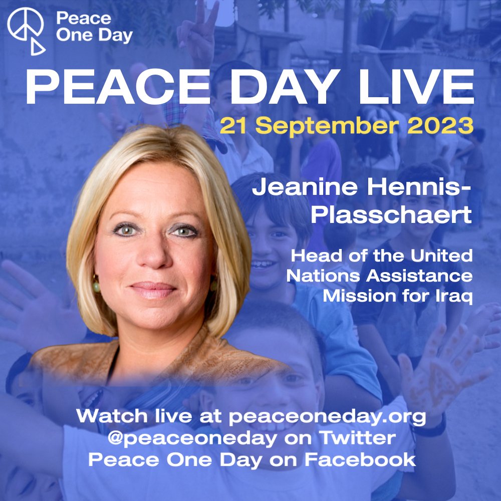 Peace One Day is proud to announce Jeanine Hennis Plasschaert will be participating in Peace Day Live 21 September 2023. Follow our social media for announcements, and visit peaceoneday.org to watch the live broadcast and register for more info.