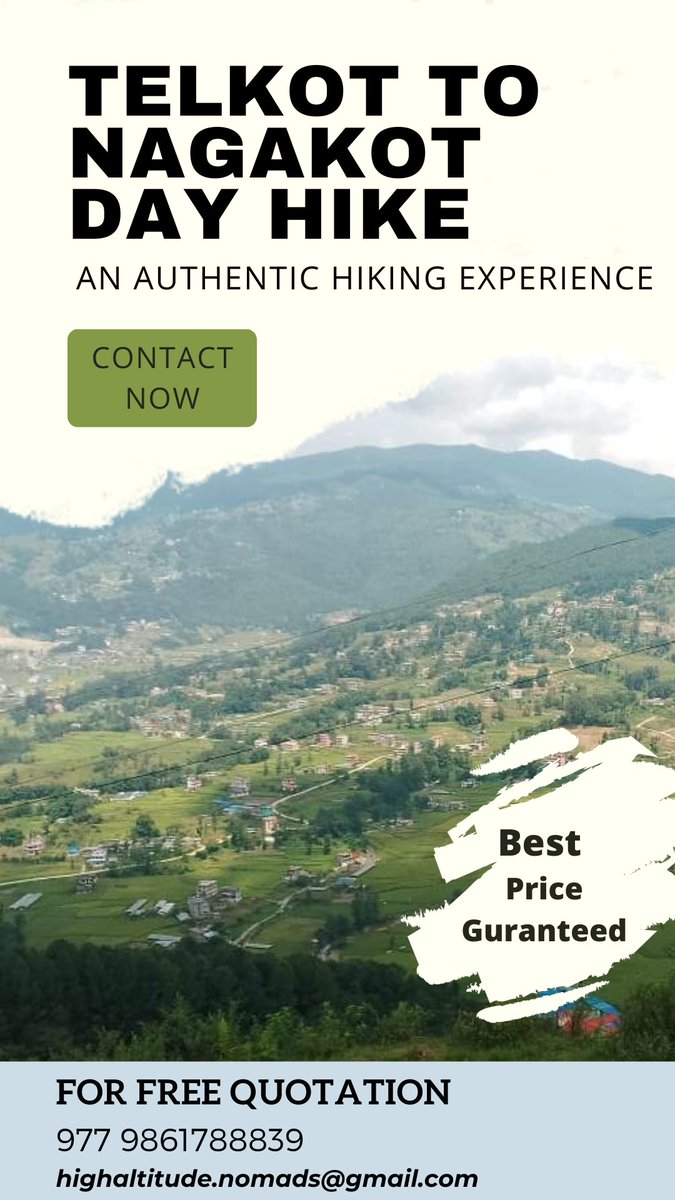 Telkot To Nagarkot Day Hike
gotreknepal.com/trip/telkot-to…
#dayhikearoundkathmandu #highaltitudenomads #hikinginnepal #dayhiking #hikingforcause #hikingforhealth #hikeorbike