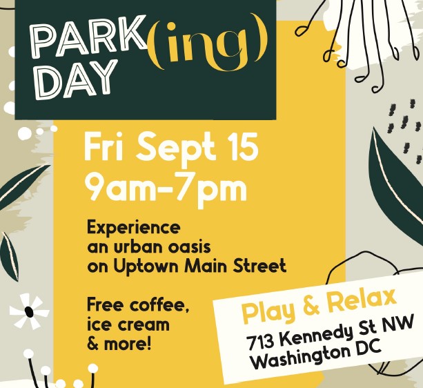 #ParkingDay is here! Stop by #KennedySt! 
Enjoy the oasis w free ☕️🍨🍣🧘‍♂️🎶