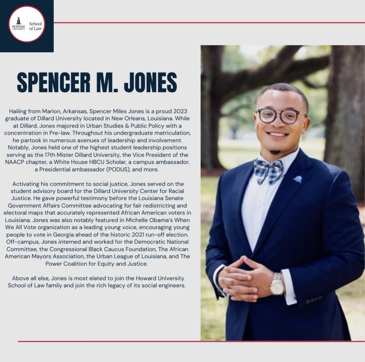 spencerjones384's tweet photo. It’s not luck.
It’s always God.

I’m extremely proud to announce that I’ve been accepted into the Jerome L. Greene Public Service Scholars Program earning me a full tuition scholarship to @howardlawschool and so many other opportunities in the legal field⚖️.  

So Thankful🙏🏽. https://t.co/HpHHmLun5L
