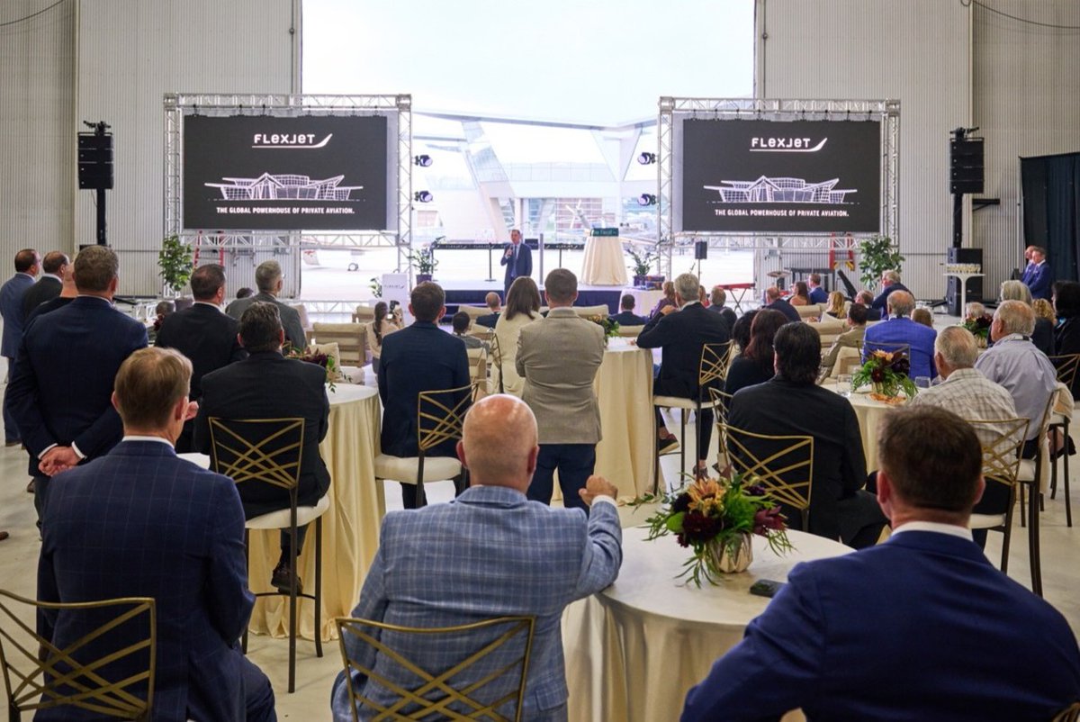 Flexjet's tweet photo. Our state-of-the-art $50-million-dollar facility is the embodiment of a decades-long commitment to our region and a future that ensures #Flexjet will continue to shine as a leader in the global aviation industry. https://t.co/czAT9PjLwQ