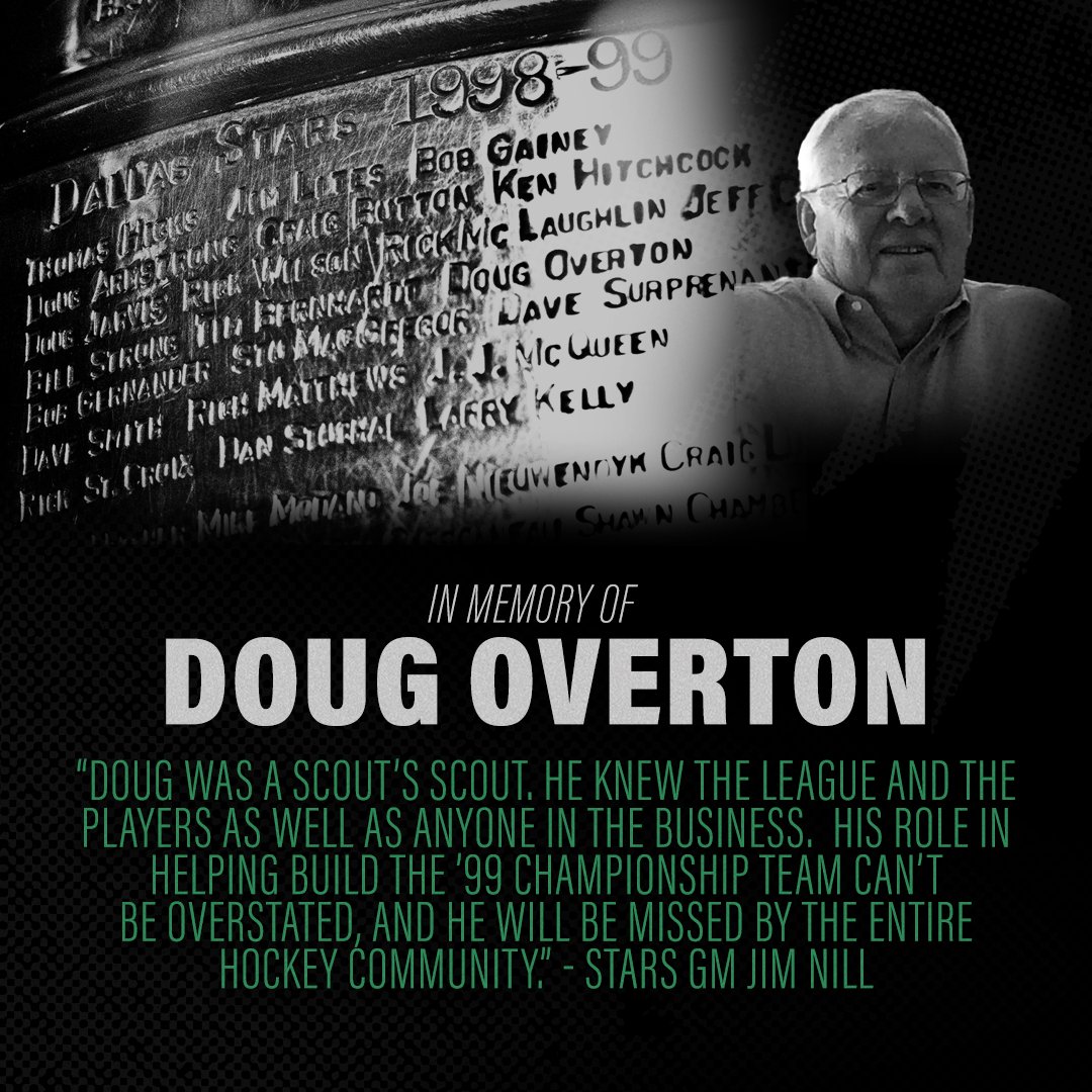 DallasStars's tweet photo. It is with great sadness we share the passing of longtime Stars scout, Doug Overton. https://t.co/UNy361ofXy