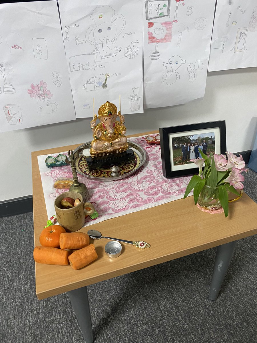 Some of my old class came to see me this morning and were interested in my Hindu home shrine.

They even left their own offerings next to mine - straight from their lunchboxes! 😆