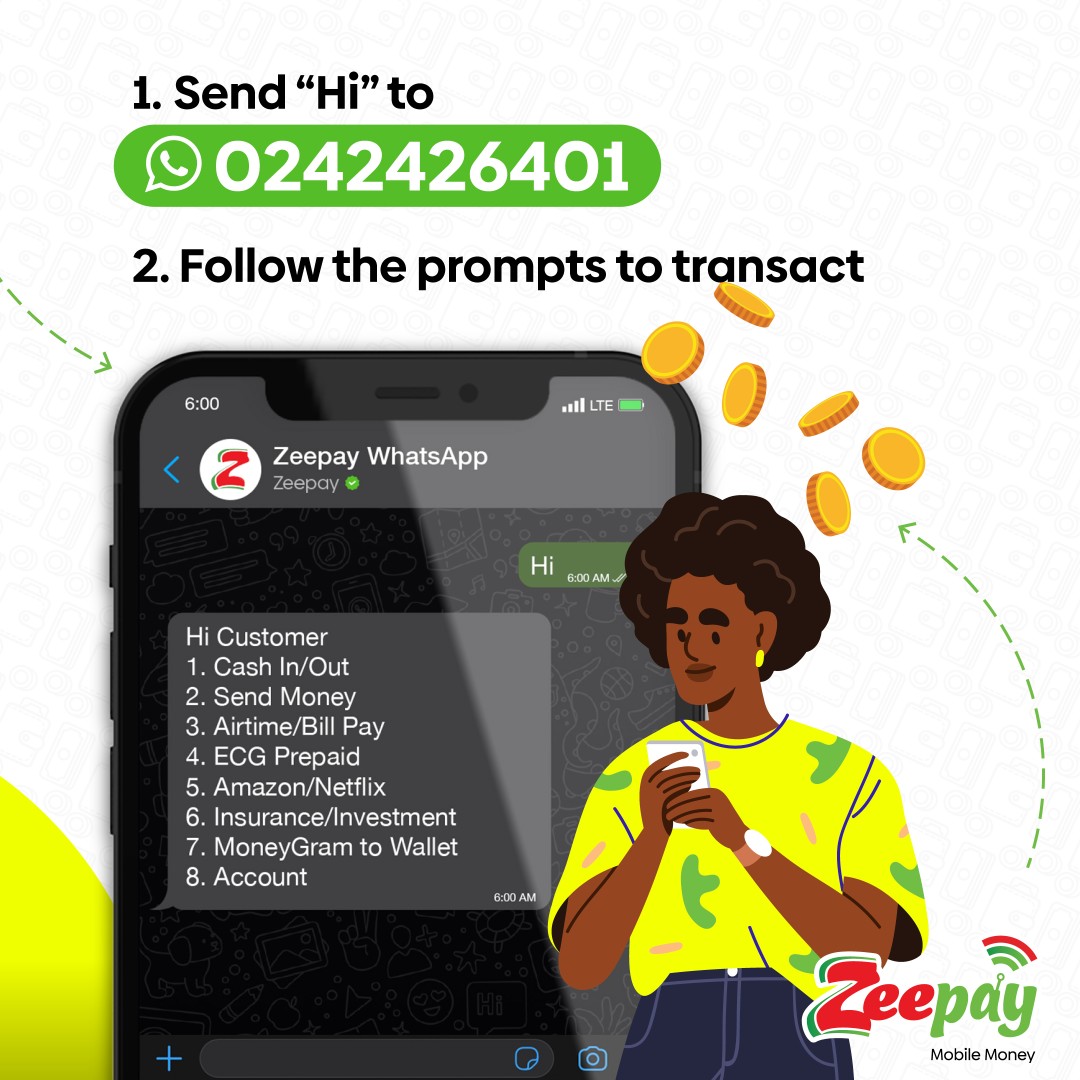 myzeepay's tweet photo. Zeepay is online!

Start by saving 0242426401 in your contacts to send, receive money, and do much more.

Stay connected 24/7 and never miss a transaction with our auto-response platform on WhatsApp.

#GyeMeDi #ZeepayMobileMoney https://t.co/fRN6grGANU