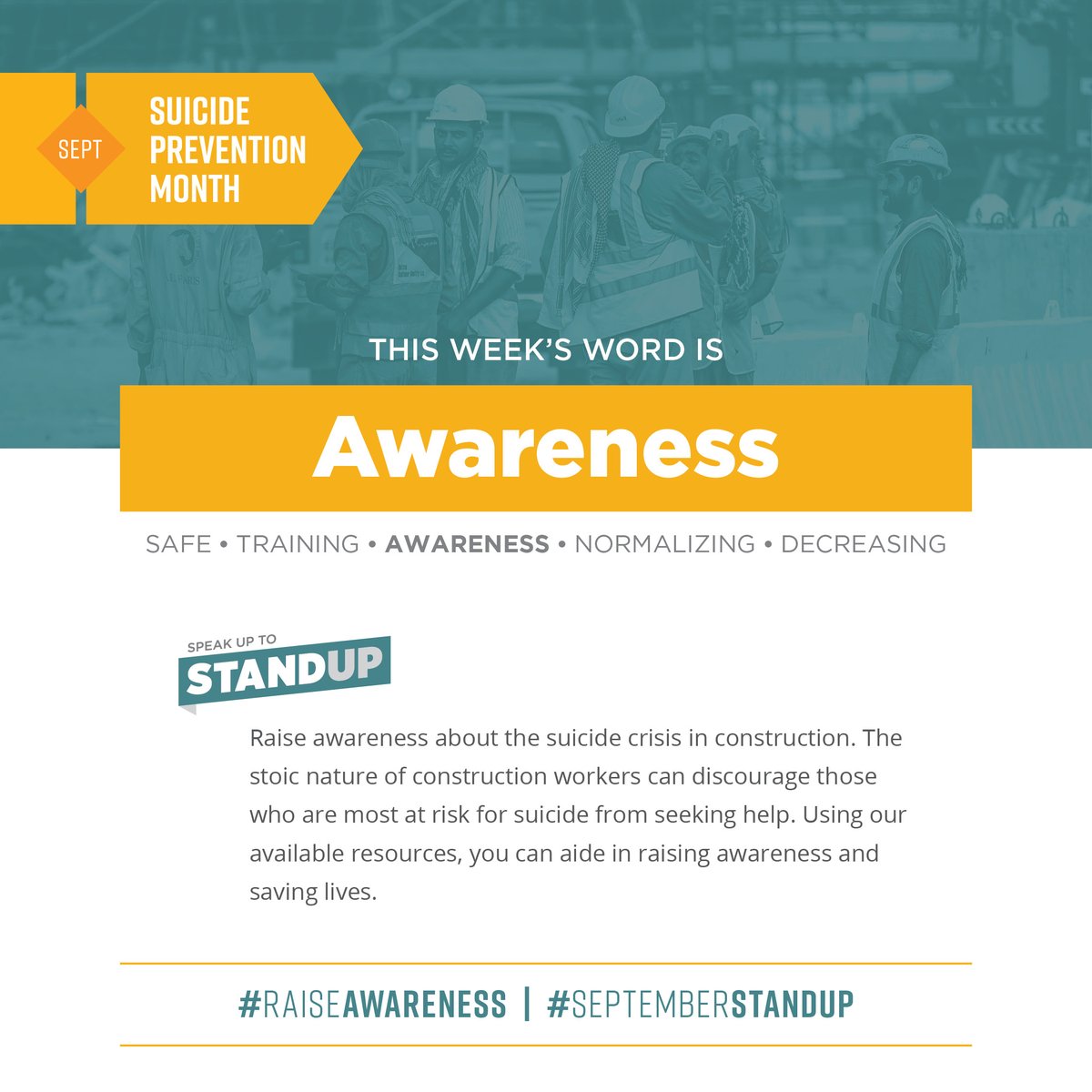 LHSFNA's tweet photo. Raise awareness about the suicide crisis in the construction industry through toolbox talks, wallet cards, posters and hard hat stickers. Show concern for workers' mental health along with their physical health and safety. #SeptemberSTANDup #LIUNAHopeLives https://t.co/0k9SwBqLdA https://t.co/KsjOzfPJ5s