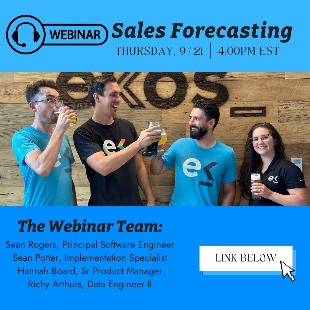 Join us on Thursday, 9/21, @ 4:00 pm EST for our next Drink About It webinar focusing on our recently released Sales Forecasting feature. Use this link to get signed up: rb.gy/g5t60. 🚀 #goekos #ekoscommunity