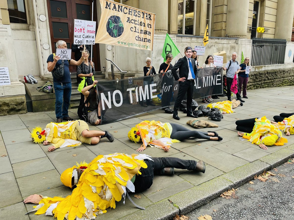 XR_Macclesfield's tweet photo. Today we targeted #Manchester insurance companies #Probitas #Axa #traveller #markel #QBE #chubb and asked them not to insure the West Cumbria Coal mine this is no time for a coalmine we need to #endfossilfuels and transition to green energy #FastFairForever https://t.co/xWcIn9p5ea