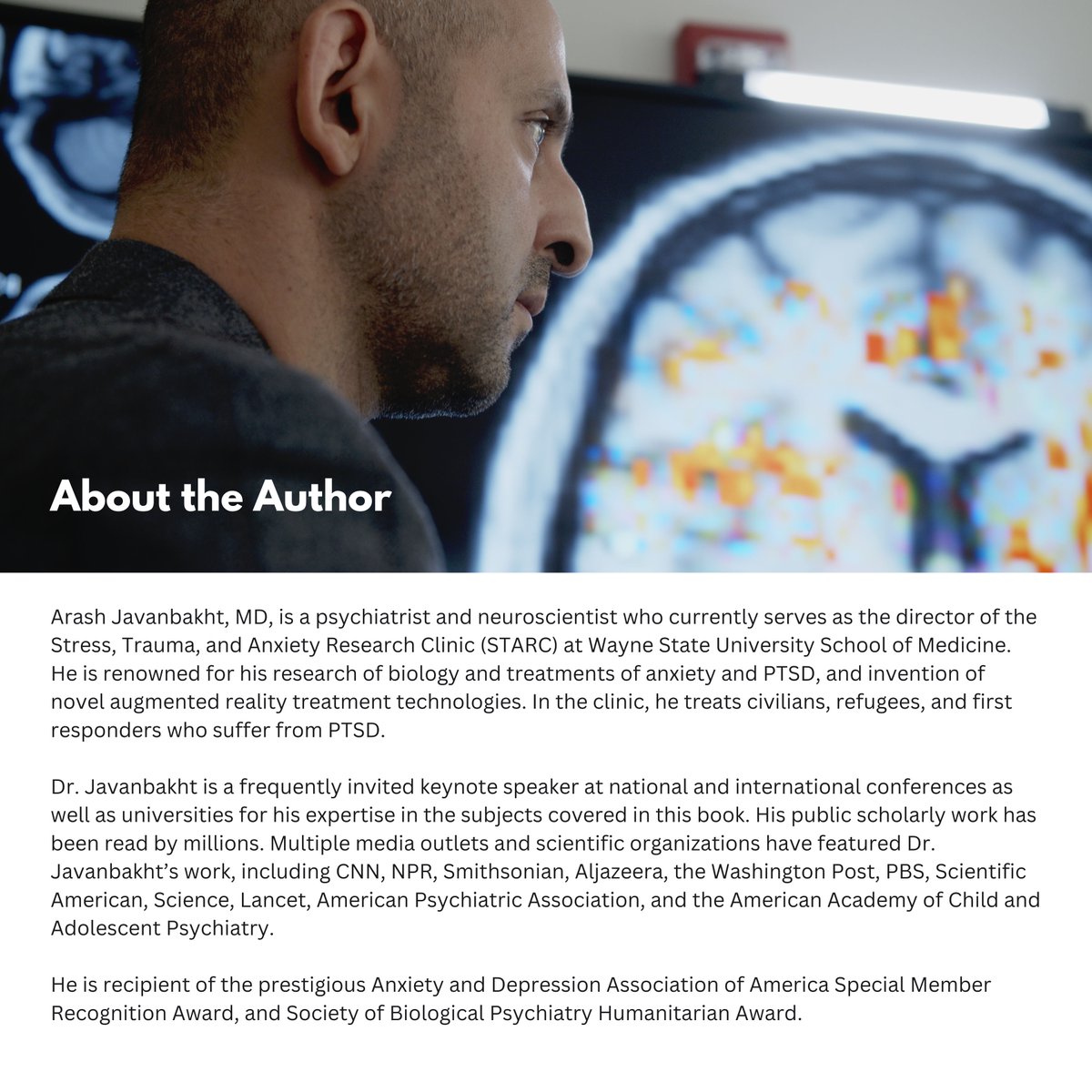 arjavanbakht's tweet image. My book “AFRAID” just came out. It is on many aspects of fear and anxiety, covering evolution, brain and body, why we love to be scared, fear and bravery, meaning, creativity, diseases of fear and trauma and their cutting-edge treatments, and politics of fear and media. 1/