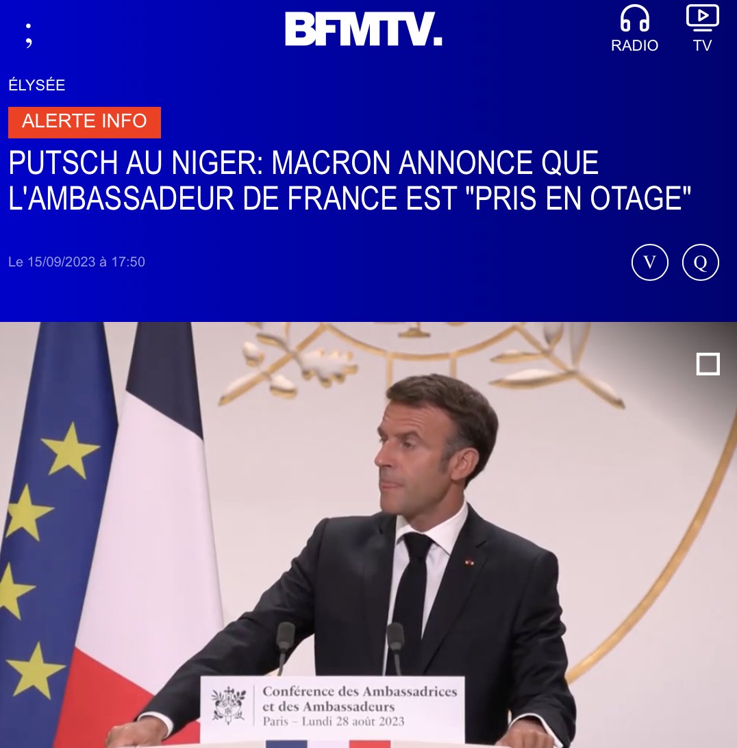 anatolium's tweet photo. M. Macron cherche à créer un narratif qui légitime, en droit, une invasion du Niger par ses forces supplétives de la CEDEAO. 

Cela confine à la folie, que de vouloir porter les nuées de la mort en les terres les plus exploitées de l'humanité. 

 C'est pourtant le chemin qu'empruntent avec détermination nos autorités.