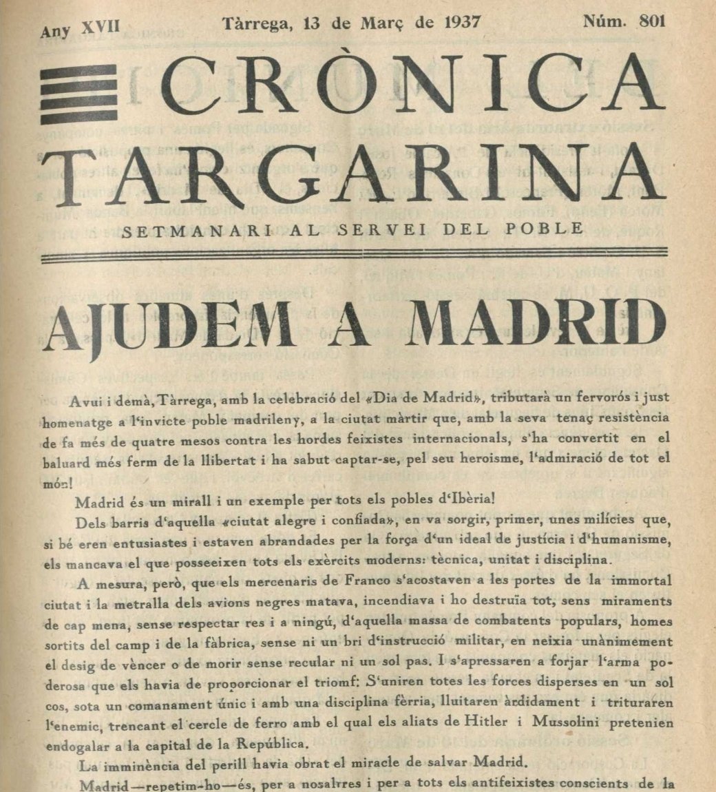 jaumeramonsole's tweet photo. Tant de bó una centèsima part de la nostra solidaritat envers Madrid , hagués estat la seva!!!
#tarrega #urgell #segarra #novatarrega #radiotarrega #tarregaTV #ayuso #pp #ppcatalunya #República #guerra #antifeixisme #llibertat #guerracivil #exili #repressio #memoria #Memoria https://t.co/GFcWDAugOr
