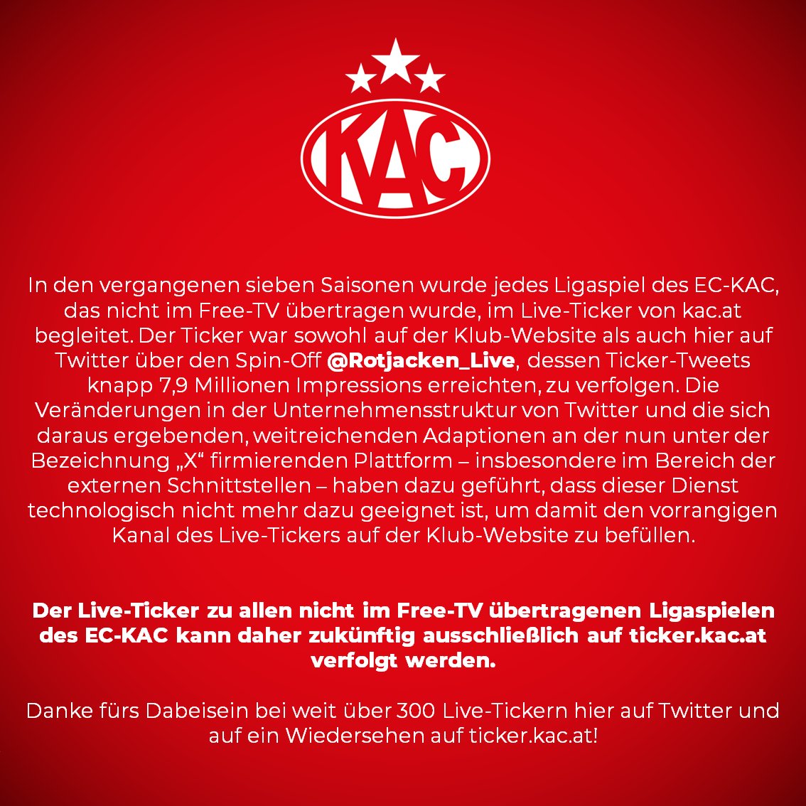 Bis nächsten Freitag auf ticker.kac.at! #Rotjacken