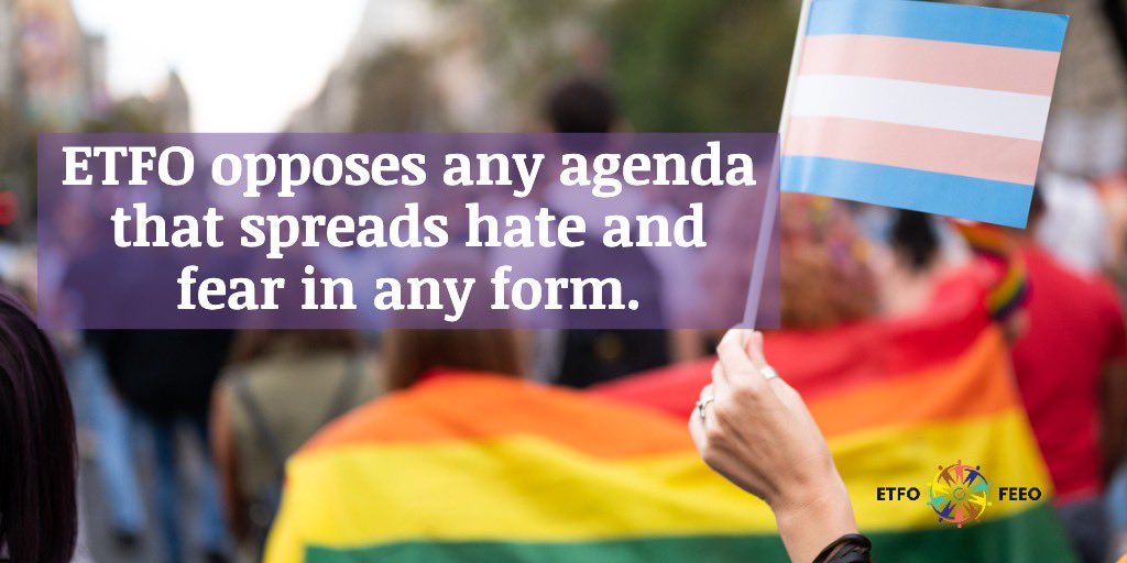 Ongoing attacks on 2SLGBTQ+ communities are incredibly alarming and harmful to all of us. I add my voice as president to say no to hate. ETFO stands in solidarity with students, families, and educators in the protection of 2SLGBTQ+ rights. Don’t let hate spread! #onpoli #cdnpoli