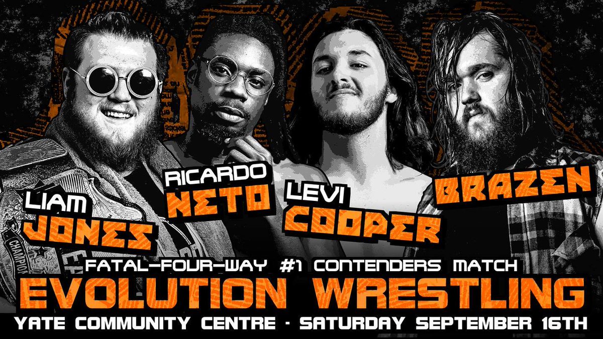 ricardowrestlin's tweet image. Tomorrow, 16th Sept, 4 of the most exciting wrestlers in the Southwest fight for a future title shot in a Fatal 4 Way match at Yate Community Centre in Bristol!

@ricardowrestlin, @liamjoneswres, #Brazen or @levi_wres: Who will win? 

Get your tickets now from the EVW website!