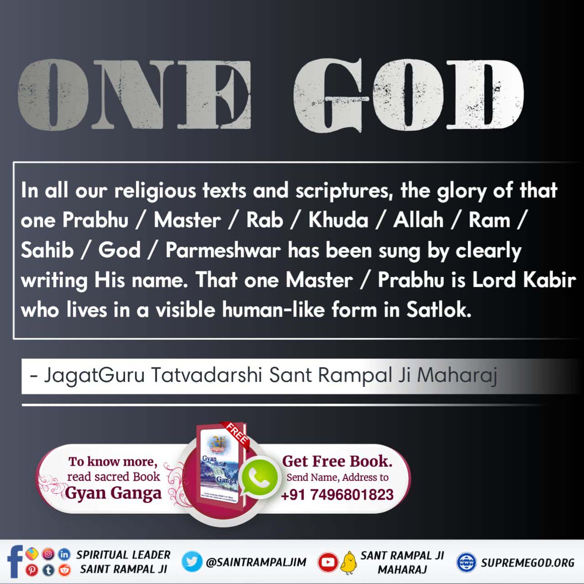 @Jaanu_Dasi 'Saint Rampal Ji Maharaj is the only Real Saint who has set straight the tangled path of worship, by letting us know the complete details about scripture-based worship.FOR MORE INFORMATION DOWNLOAD 🌼 *Sant Rampal Ji Maharaj App*
पूर्ण संत रामपाल जी