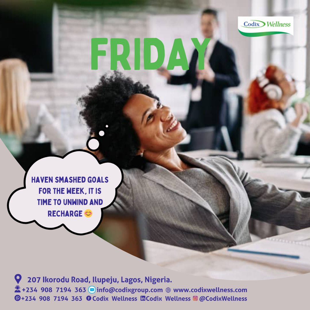 CodixWellness's tweet photo. You made it to the end of the week!
Congratulations on your hard work and achievements.
Now it’s time to relax and enjoy your weekend.
#codixwellness #tgif #weekend #codixwellnesscares https://t.co/xYHCVfMB6O