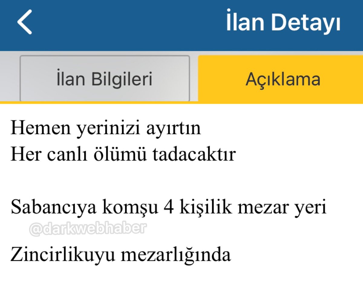 darkwebhaber's tweet image. Sahibinden sitesinde Sabancılara komşu mezar yeri 7.500.000₺’ye satışa çıkarıldı.