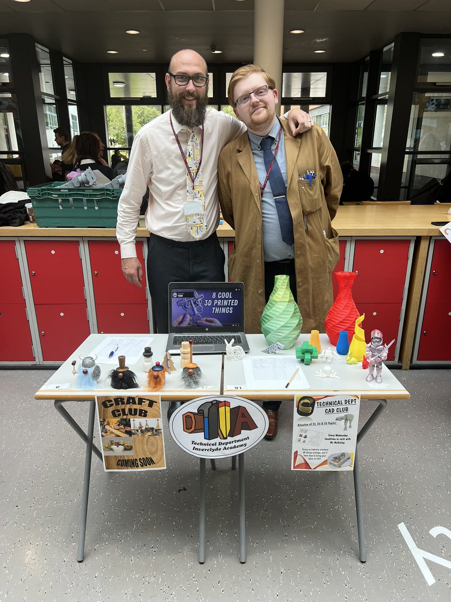 <a href="/Mr_Murtagh88/">Mr Murtagh</a> and <a href="/MrMcGinlay/">Mr McGinlay</a> at todays lunchtime Freshers Fair promoting our extra-curricular clubs for 23/24 📝 Craft Club 🔨🪚 and CAD Club 💻 <a href="/invacad/">Inverclyde Academy</a>
