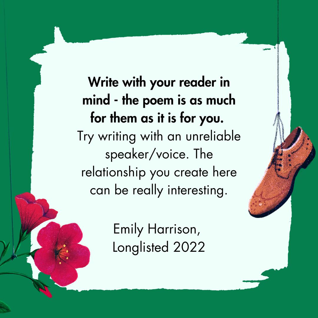 PoetrySociety's tweet photo. National Poetry Competition longlisted poet, Emily Harrison (@EmilyHarrii) gives this #WritingTip for the competition.

Deadline: 31st October. First prize: £5,000.

Find out more about the #NationalPoetryCompetition on our website at https://t.co/pkofKodUI5 https://t.co/HMMBlvnf6V