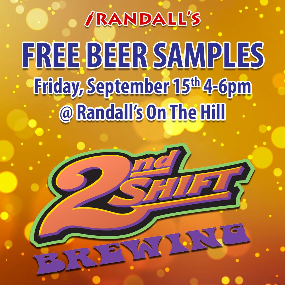 Randalls_Wine's tweet photo. Grab some FREE BEER SAMPLES from @2ndshiftbrewing, today from 4-6pm at Randall's On The Hill.
#thingstodo #craftbeerlover #freesamples #beersamples https://t.co/QBF1Oomch1