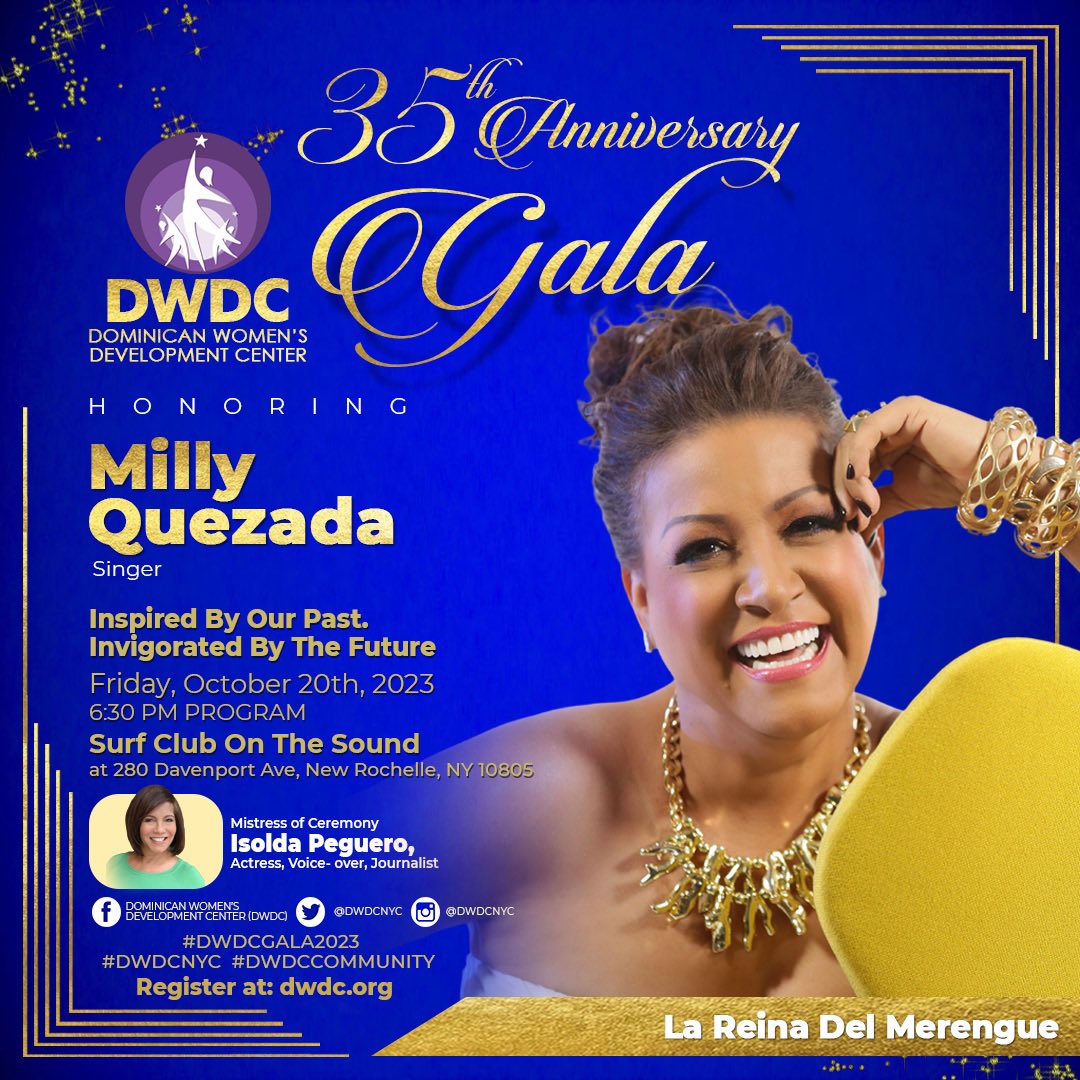 Milly Quezada- The Queen of Merengue: Special Performance Celebrating DWDC's 35th Anniversary.
Celebrating an Inspiring Milestone In Our History: 35 years of unwavering commitment to a community we are honored to serve on Friday, October 20, 2023. Ticket: fundraise.givesmart.com/e/sRc7Rg?vid=1…