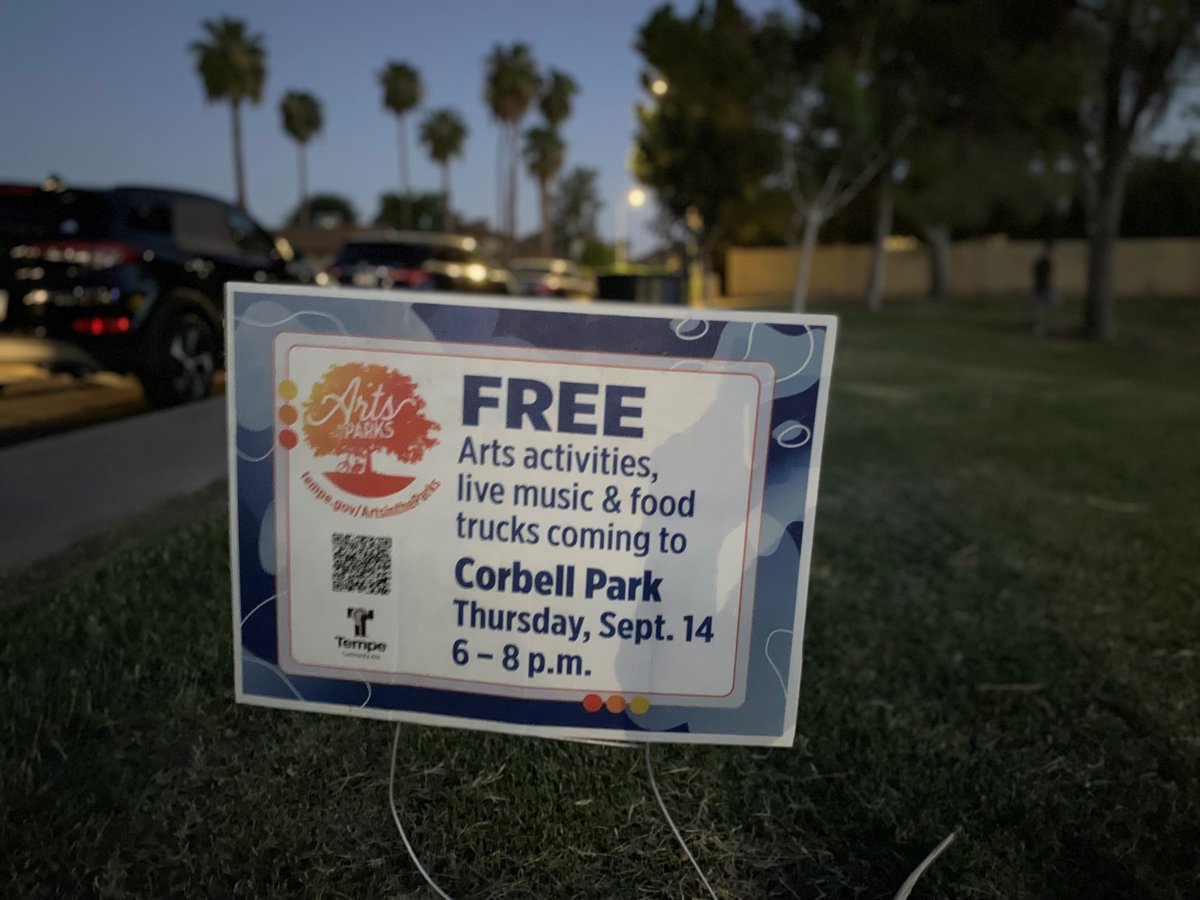 CMBerdettaHodge's tweet photo. Busy time last night as we stopped by the University Park Neighborhood Association meeting, the new #Tempe Signs exhibit at the #Tempe History Museum, and #ArtsInTheParks at Corbell Park! https://t.co/c3lmcXNU0j