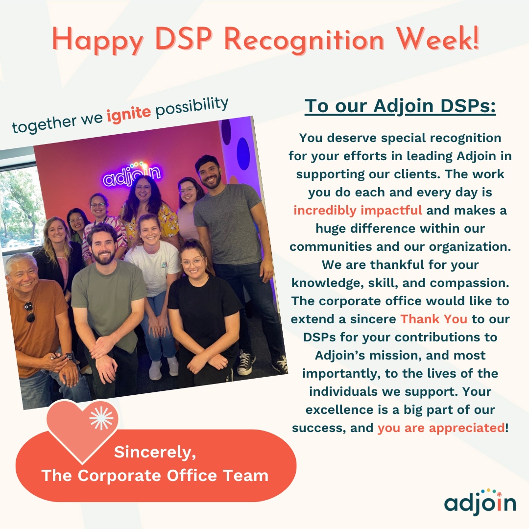 Adjoinorg's tweet photo. A Message to our DSPs from the Corporate Team 🌟
#adjoin #directsupportprofessionals #dspappreciationweek #dsprw2023 #dspweek #appreciationweek #idd #community #impact #creatinglimitlesspathways https://t.co/s2r4r7eHyV