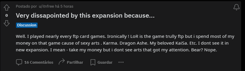 You know the expansion is a banger when reddit's complaint is "no booba skin rito wtf"