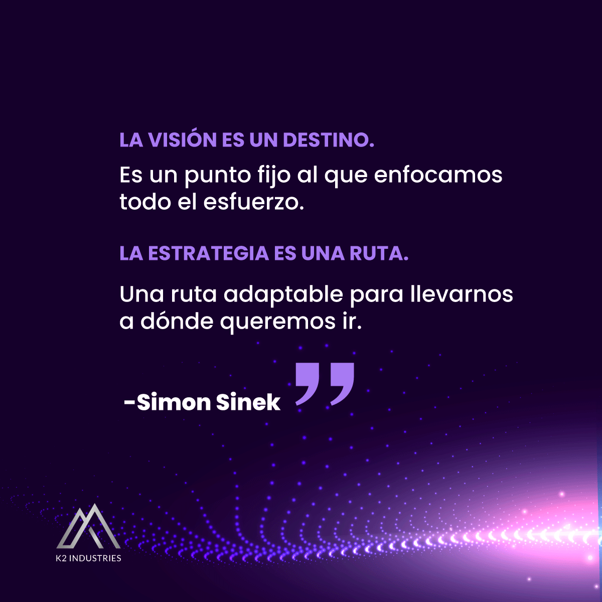 A través de este pensamiento, Simon Sinek explica la diferencia entre visión y estrategia. La visión es la línea de meta mientras que la estrategia es el camino para llegar a ese lugar.