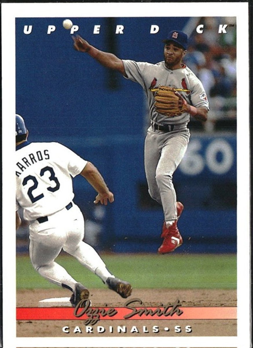CameoCards's tweet photo. That's 1992 NL RoY Eric Karros on this Ozzie Smith 93 Upper Deck. 

#Cardinals #Dodgers #Collect https://t.co/MlogFrjXdg