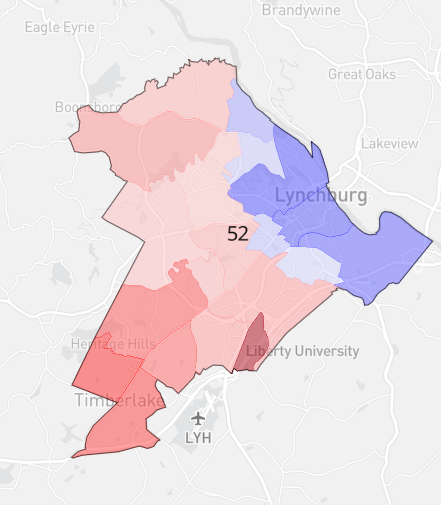 In HD52 Walker-R-Inc has a huge edge over Woofter-D. The consensus is Solid R but I feel may be close in margin so deserves mention. High religiosity hurts Dems in Trump+2, LG R+15.5 VERY LIKELY R collegetown(LibertyU) seat in SouthCentral VA. Walker has huge money lead.