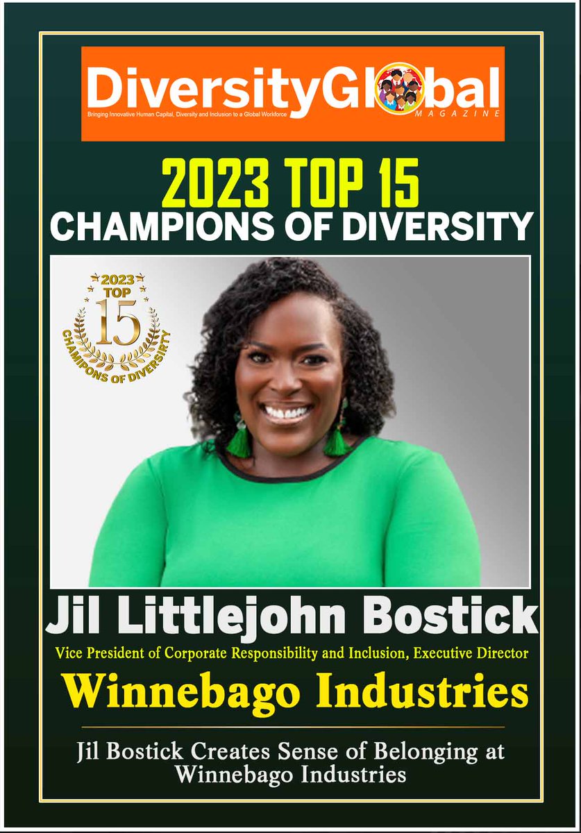 DiversityGlo's tweet photo. Congratulations to Jil Littlejohn Bostick, Vice President of Corporate Responsibility and Inclusion for #Winnebago Industries, on being selected as one of the #2023ToP15ChampionsofDiversity by Diversity Global Magazine.
#DiversityLeader #InclusionAdvocate #IDEA #DiversityChampion https://t.co/Go5Dn2auaI