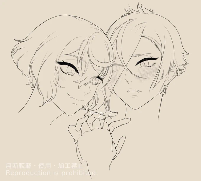 wip 髭膝
コッツンコだけじゃなくて手も組ませたいな〜、弟の表情も変えようかな〜って思っただけなんです。服もちゃんと着せるし別にいかがわしい絵じゃないんです。 
