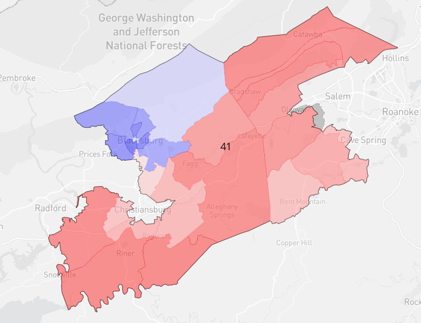 Next is one of the harder seats to handicap, HD41, in SW VA. The LG R+10 Trump+1 is LEAN R. It comes down to candidate quality differential as Franklin-D is reportedly outworking Obershain-R. Franklin has a significant money lead but partisanship is tough to overcome.