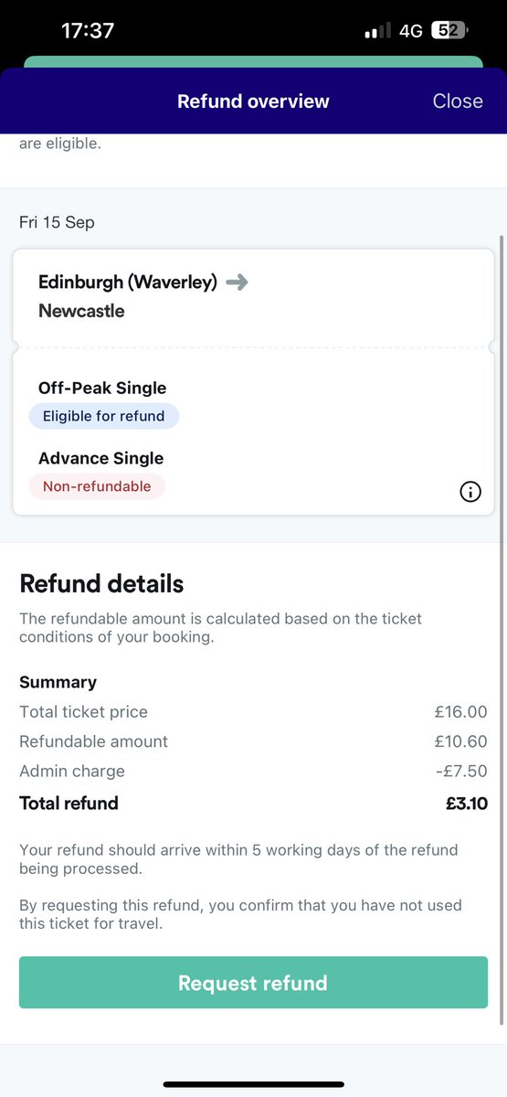 bethancolex's tweet photo. @thetrainline how can a train be cancelled but ticket isn’t eligible for a full refund? https://t.co/M5usfuT0Ei