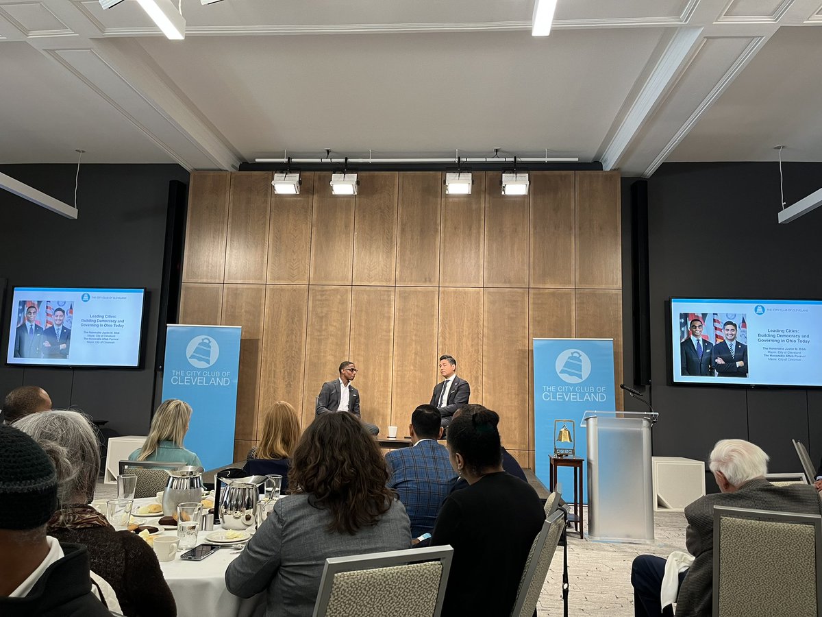 Thrilled to be in attendance for the first <a href="/TheCityClub/">The City Club of CLE</a> forum in its new home at 1317 Euclid and to hear from Cleveland’s @MayorBibb &amp; Cincinnati Mayor <a href="/AftabPureval/">Aftab Pureval</a>. Ohio’s big city mayors are leading the way!