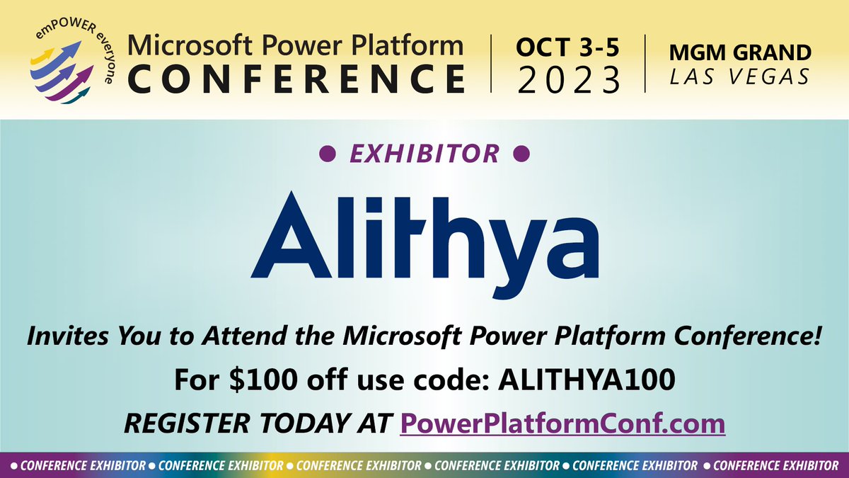 Gratitude to Alithya for being an exhibitor at the Microsoft Power Platform conference in Las Vegas! Make sure to visit their booth #422 in the expo hall. 🙌 #MPPC23