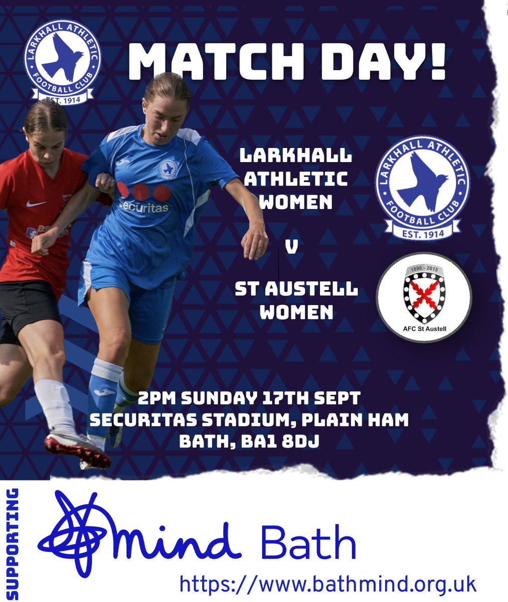 Game on! Game On! Game On!
<a href="/AFCSTAUSTELL/">AFC St Austell</a>
 Come and support tier 5 #womensfootball in #Bath   Sponsored by @BathMind
a local and independent mental health charity, operating in Bath and North East Somerset.