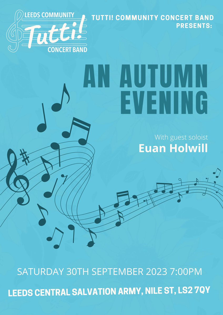 We will be presenting a wonderful programme of music on Sept 30 with guest soloist Euan Holwill (recent graduate of Trinity). If you’re in leeds, please join us. 

eventbrite.co.uk/e/tutti-an-aut…